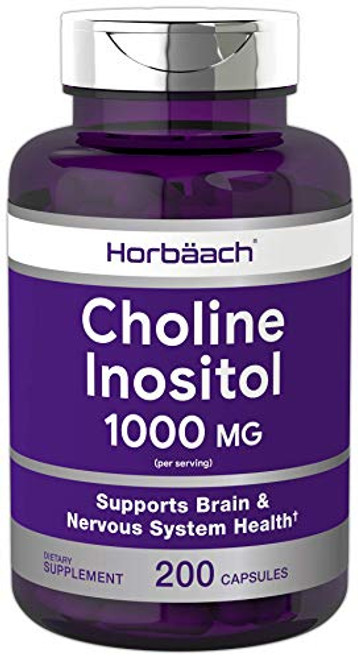 Horbaach Choline Inositol 1000 mg 200 Capsules NonGMO Gluten Free Supplement Horbaach Choline Inositol 1000 mg 200 Capsules NonGMO Gluten Free Supplement