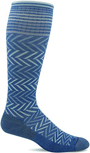 Sockwell Womens Chevron Moderate Graduated Compression Sock Bluestone  ML