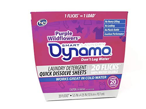 Laundry Detergent Sheets by Dynamo  Works in All Standard  He Washing Machines  Concentrated Laundry Soap  Hot  Cold Water  Purple Wildflower Scent  20 Sheets