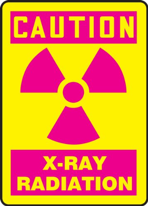 Accuform MRAD703VP Plastic Safety Sign LegendCaution XRAY Radiation with Graphic 10 Length x 7 Width x 0055 Thickness Magenta on Yellow