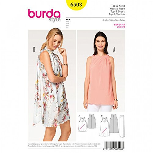 Burda Ladies Easy Sewing Pattern 6503 Dress, Top & Scarf