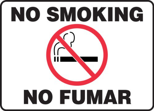 Accuform SBMSMK427MVP Plastic Spanish Bilingual Sign LegendNO SmokingNO FUMAR with Graphic 7 Length x 10 Width x 0055 Thickness RedBlack on White