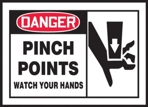 Accuform LEQM017VSP Adhesive Vinyl Safety Label LegendDanger Pinch Points Watch Your Hands with Graphic 35 x 5 RedBlack on White Pack of 5