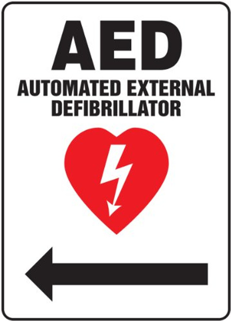 Accuform MFSD420VP Plastic Safety Sign LegendAED AUTOMATED External DEFIBRILLATOR Arrow Left with Graphic 14 Length x 10 Width x 0055 Thickness RedBlack on White