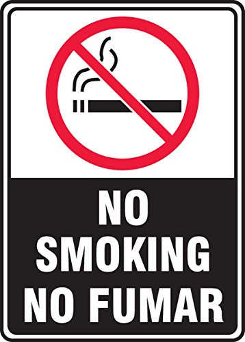 Accuform SBMSMK509VP Plastic Spanish Bilingual Safety Sign LegendNO SmokingNO FUMAR with Graphic 10 Length x 7 Width x 0055 Thickness RedBlack on White