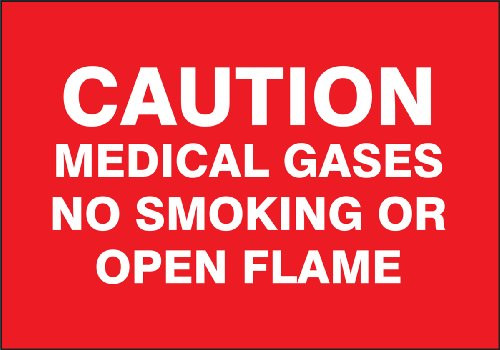 Accuform Signs MGS142 Magnetic Vinyl Patient Care Sign LegendCaution Medical Gases NO Smoking OR Open Flame 7 Length x 10 Width x 0034 Thickness White on Red