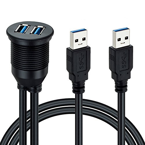 USB 3.0 Flush Mount Cable NC XQIN 2 Ports Dual USB 3.0 Male to USB 3.0 Female AUX Flush Mount Car Mount Extension Cable for Car Truck Boat Motorcycle Dashboard Panel (6Ft)
