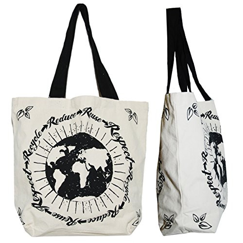 Shopper Tote Bag  Earth Recycle Illustrated EcoFriendly Reusable Multipurpose Canvas Grocery Bag