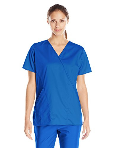 WonderWink Womens PlusSize Wonderwork Mock Wrap Scrub Top Royal 4XLarge