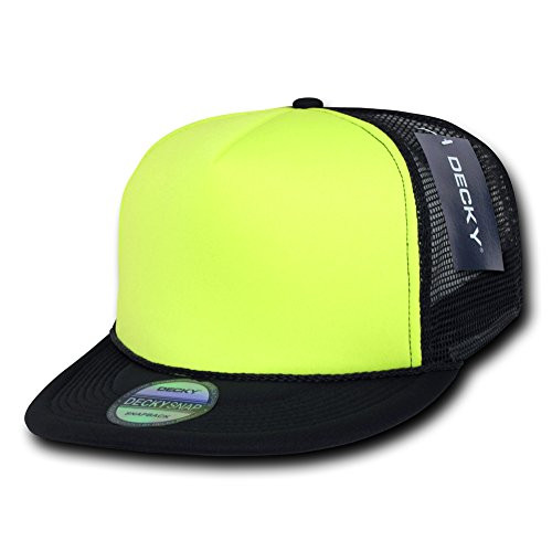 DECKY Flat Bill Neon Trucker Cap BlackNeon Yellow