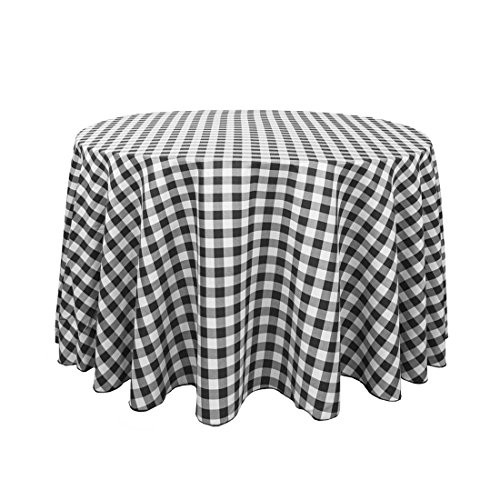 LinenTablecloth 108 in Round Polyester Tablecloth Black  White Checkered