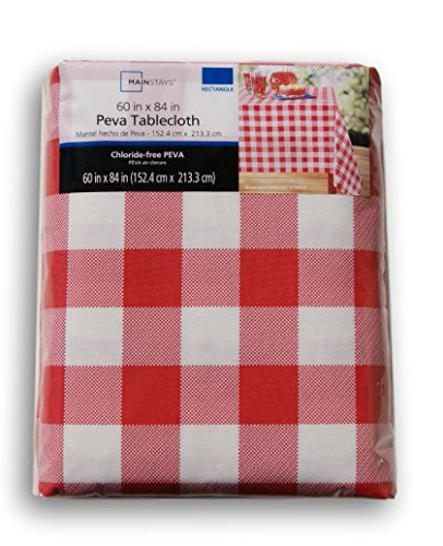 Summer Red Check Gingham Rectangular Vinyl Tablecloth 60 x 84 in