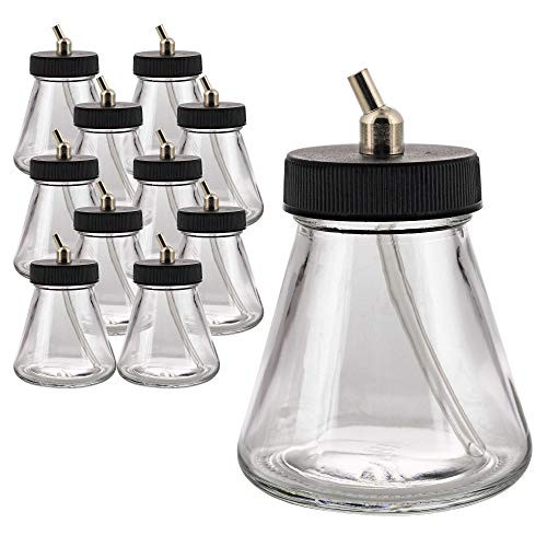 Master Airbrush Pack of 10 TB010 Empty 27Ounce 80cc Glass Jar Bottles with 30 Down Angle Adaptor Lid Assembly  Fits DualAction Siphon Feed Airbrushes Use with Master Badger Paasche Iwata