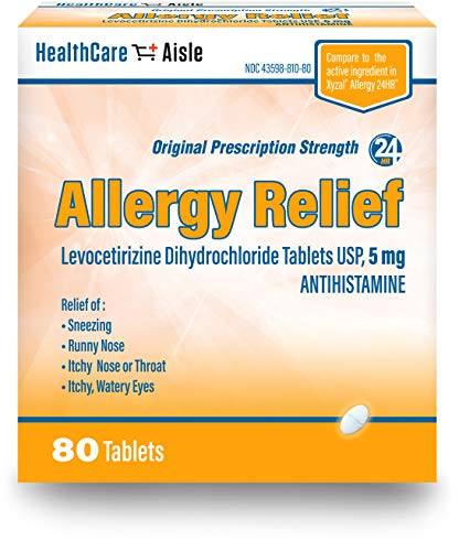 HealthCareAisle Allergy Relief Levocetirizine Dihydrochloride Tablets USP  24 Hour Allergy Relief  5 mg  80 Count