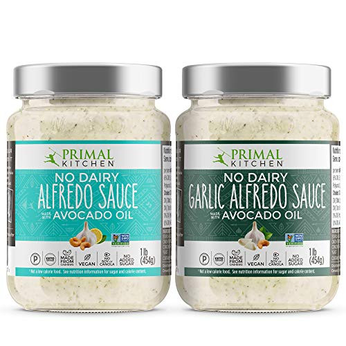 Primal Kitchen No Dairy Alfredo Sauce 2 Pack Plant Based and Vegan Friendly  1 Traditional  1 Garlic