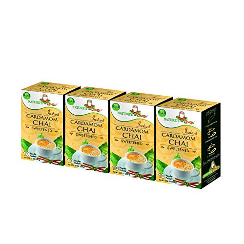 Natures Guru Instant Cardamom Chai Tea Drink Mix Sweetened 10 Count Single Serve OntheGo Drink Packets Pack of 4