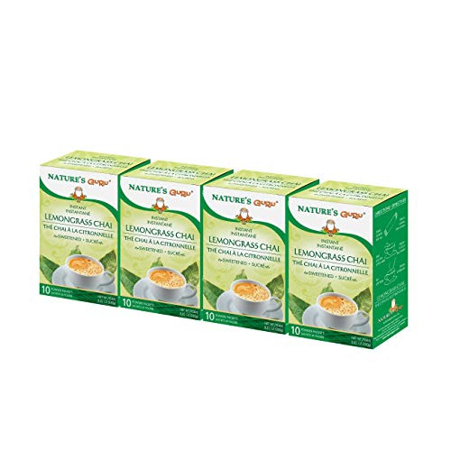 Natures Guru Instant Lemongrass Chai Tea Drink Mix Sweetened 10 Count Single Serve OntheGo Drink Packets Pack of 4
