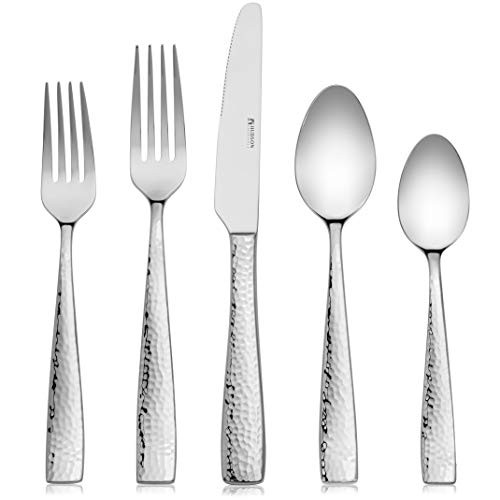Hudson Essentials 20Piece Hammered 1810 Stainless Steel Flatware Silverware Set Service for 4 20Piece Set