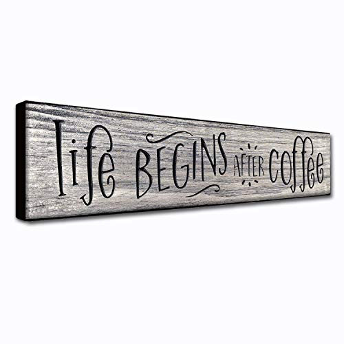 LACOFFIO Life Begins After Coffee 16 x 35 Inches Rustic Home Wall Art Decor Plaque Quirky Inspirational Coffee Quotes Great Housewarming Gift Idea