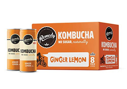 Remedy Raw Organic Kombucha  Sparkling Live Cultured Drink  Sugar Free Ginger Lemon  85 Fl Oz Can 8Pack