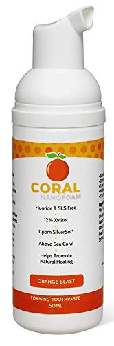Coral Nano Silver Foaming Toothpaste Natural Fluoride Free Toothpaste SLS and Glycerin Free 50 ML Orange Blast 1 Pack