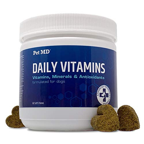Pet MD Multivitamin for Dogs with Natural Vitamins Minerals  Antioxidants  Advanced Dog Vitamins and Supplements for Canine Health and Immune Booster  60ct Bacon Flavored Soft Chews