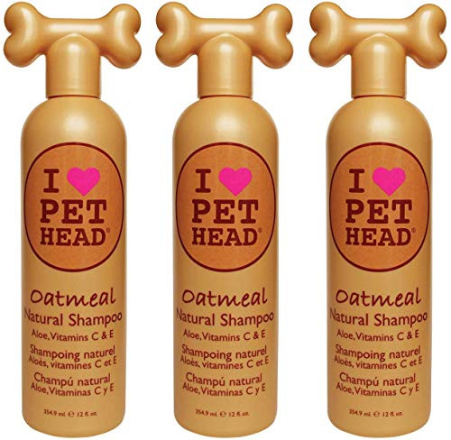 Pet Head 3 Pack of Natural Shampoo for Dogs 12 Ounces each with Oatmeal Aloe and Vitamins C and E
