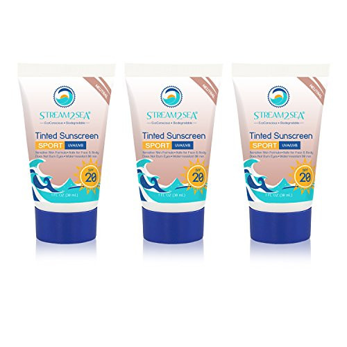 Stream2Sea Travel Size Reef Safe Tinted Sunscreen SPF 30  Sun Protection for Face  Body with Broad Spectrum UVAUVB WaterResistant ParabenFree Natural Mineral Sunblock 1oz Each Pack of 3
