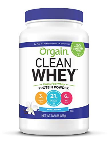 Orgain Grass Fed Clean Whey Protein Powder Vanilla Bean  Low Net Carbs Gluten Free Soy Free No Sugar Added Kosher NonGMO 182 Pound Packaging May Vary