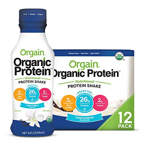 Orgain Organic 26g Grass Fed Whey Protein Shake Vanilla Bean  Meal Replacement Ready to Drink Low Net Carbs No Sugar Added Gluten Free NonGMO 14 Ounce 12 Count Packaging May Vary