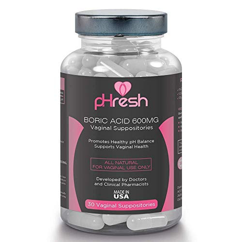 Boric Acid Vaginal Suppositories pHresh  Promotes Healthy Vaginal pH Balance Supports Vaginal Health 600mg Bottle of 30 Natural Boric Acid Suppositories NonGMO ThirdParty Tested  Made in USA