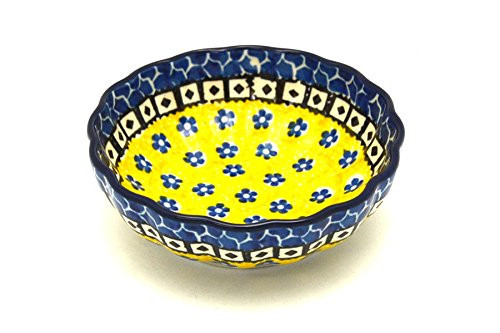 Polish Pottery Bowl  Shallow Scalloped  Small  Sunburst
