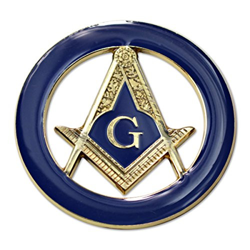 Square  Compass Round Masonic Auto Emblem  Blue  Gold3 Diameter