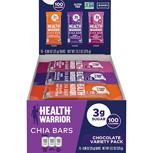 Health Warrior Chia Bars Chocolate Variety Pack Gluten Free Vegan 25g Bars 15 Count