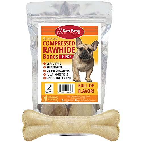 Raw Paws Pet Premium 6inch Compressed Rawhide Bones for Dogs 2Count  Packed in USA  Long Lasting Dog Chews  Natural Pressed Rawhides  Medium Dog Bones  Beef Hide Bones for Aggressive Chewers