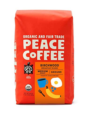 Peace Coffee Birchwood Breakfast Blend Medium Roast Organic Fair Trade Coffee Ground 20 oz Bag
