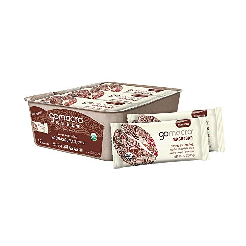 GoMacro MacroBar Organic Vegan Protein Bars  Mocha Chocolate Chip 23 Ounce Bars 12 Count