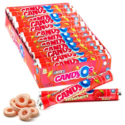 CandyOs Flavored Round Pressed Sugar Candies  Pack of 24 Strawberry Fruit Flavor OShaped Candy Rolls by Zazers GlutenFree Kosher NET WT 2476 OZ 696g