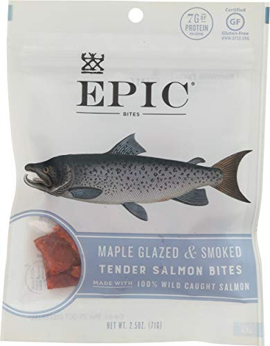 Epic Jerky Bites 100 Wild Caught Maple Glazed  Smoked Alaskan Salmon Coconut Oil 25 oz Pouch