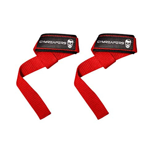Gymreapers Lifting Wrist Straps for Weightlifting Bodybuilding Powerlifting Strength Training Deadlifts  Padded Neoprene with 18 Cotton Red