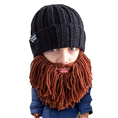 Beard Head Kid Vagabond Beard Beanie  Knit Hat and Fake Beard for Kids Toddlers Brown