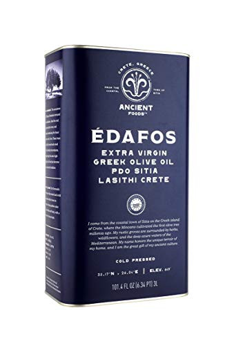 Ancient Foods  EDAFOS Greek Extra Virgin Olive Oil  Famliy Estate  Fresh Harvest For 2020  Crete PDO Cold Press  101oz 3L
