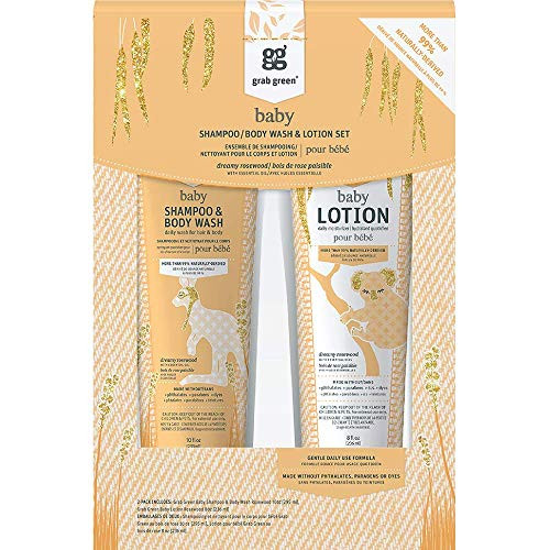 Grab Green 99 Natural Baby ShampooBody Wash  Baby Lotion Gift Set Dreamy Rosewood Fragrancewith Essential Oils PlantBased  Biodegradable DailyUse Gentle Formulas