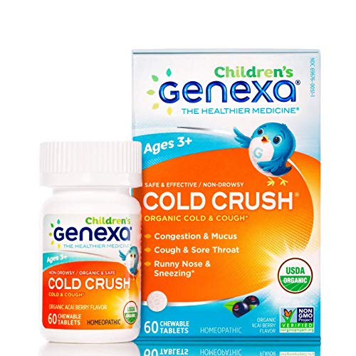 Genexa Cold Crush for Children  60 Tablets  Certified Organic  NonGMO Physician Formulated Homeopathic  Cough  Cold Medicine for Children