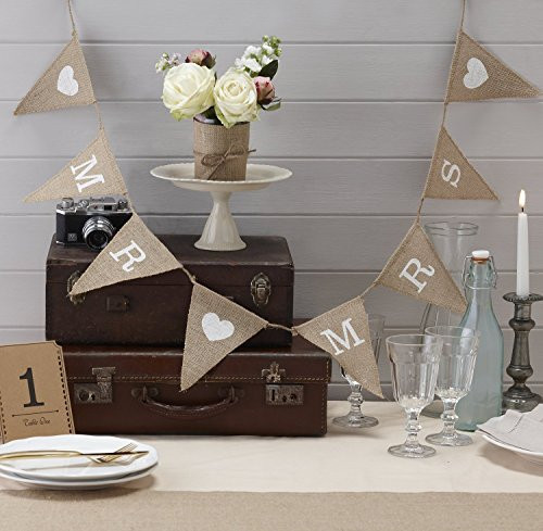 Sorive MR MRS Burlap Bunting Banner Wedding Party Decoration Bunting -8pcs