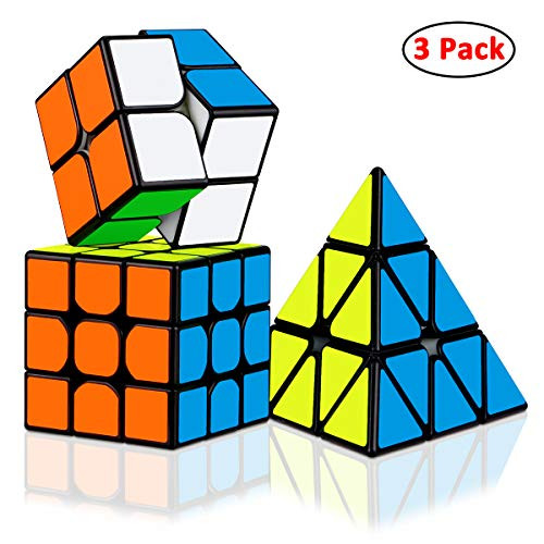 Dreampark Speed Cube Bundle [3 Pack] 2x2x2 3x3x3 Pyramid Sticker Magic Cube Set Puzzle Cube Toys for Kids and Adults