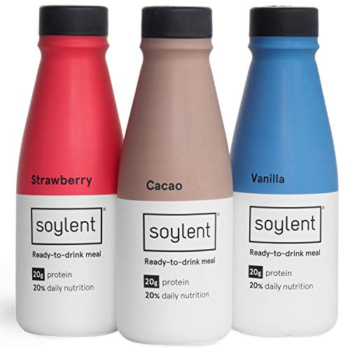 Soylent Variety Pack Plant Protein Meal Replacement Shake 14 oz Pack of 12 4 of each Strawberry Vanilla Cacao Chocolate