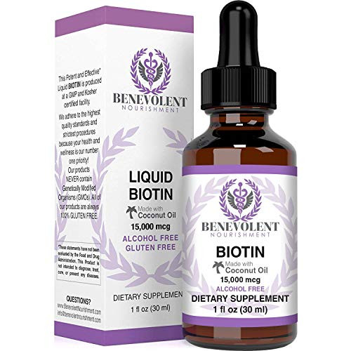 Benevolent Liquid Biotin 15000 mcg  Infused with Coconut Oil for 5X Absorption NonGMO  Vegan Friendly Biotin for Hair Growth Glowing Skin and Strong Nails Hair Growth Products Biotin Supplement