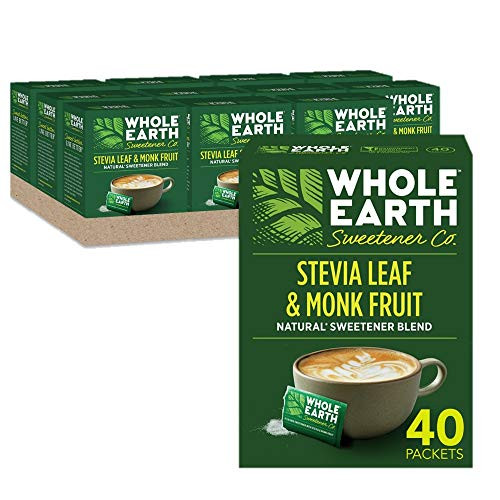 Whole Earth Sweetener Co Stevia  Monk Fruit Sweetener Erythritol Sweetener Sweet Leaf Stevia Packets Sugar Substitute Natural Sweetener 40 Count Pack of 12