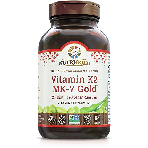Nutrigold Vitamin K2 MK7 Supplement 120 Capsules Bone and Heart Support NonGMO Vegan Kosher Vitamin K Supplement with MK7 Vitamin K2 MK7